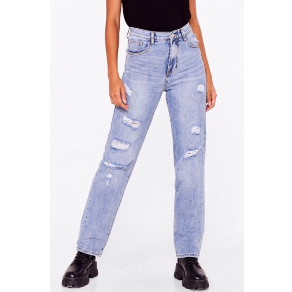 Nasty Gal “Redial” Distressed Straight Leg Jeans